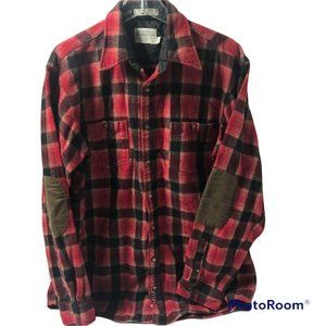 Pendleton Men's Wool Outdoor Shirt Size Large Long Red Plaid Elbow Patches